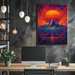 Futuristic Abstract Landscape with Synthwave Aesthetic Poster