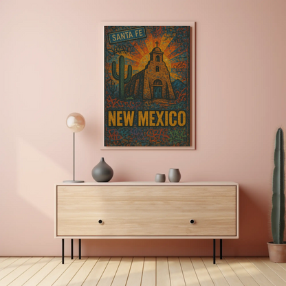 Santa Fe New Mexico Cactus Travel Poster