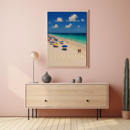 Siesta Beach Florida Umbrellas Blue Ocean Poster Poster