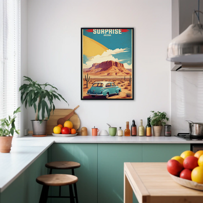 Surprise Arizona Sunset Desert Drive Vintage Travel Poster