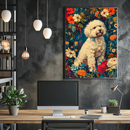 Fluffy Dog in Flower Garden Animal Poster