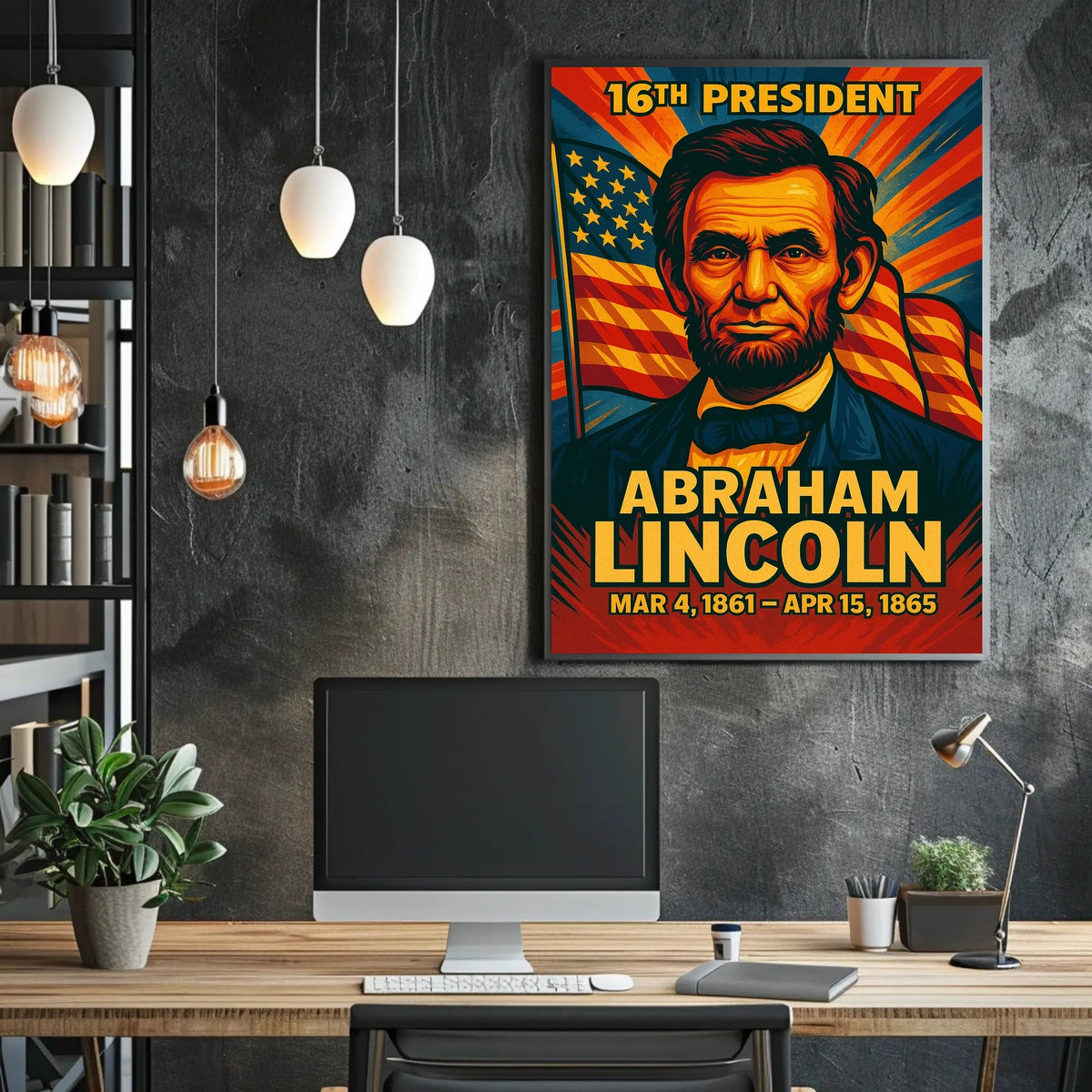 Abraham Lincoln 16th President of the United States Colorful Comic Book Style Poster