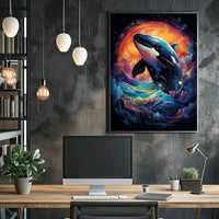 Whale in Cosmic Waves: Surreal Art Poster