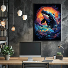 Whale in Cosmic Waves: Surreal Art Poster