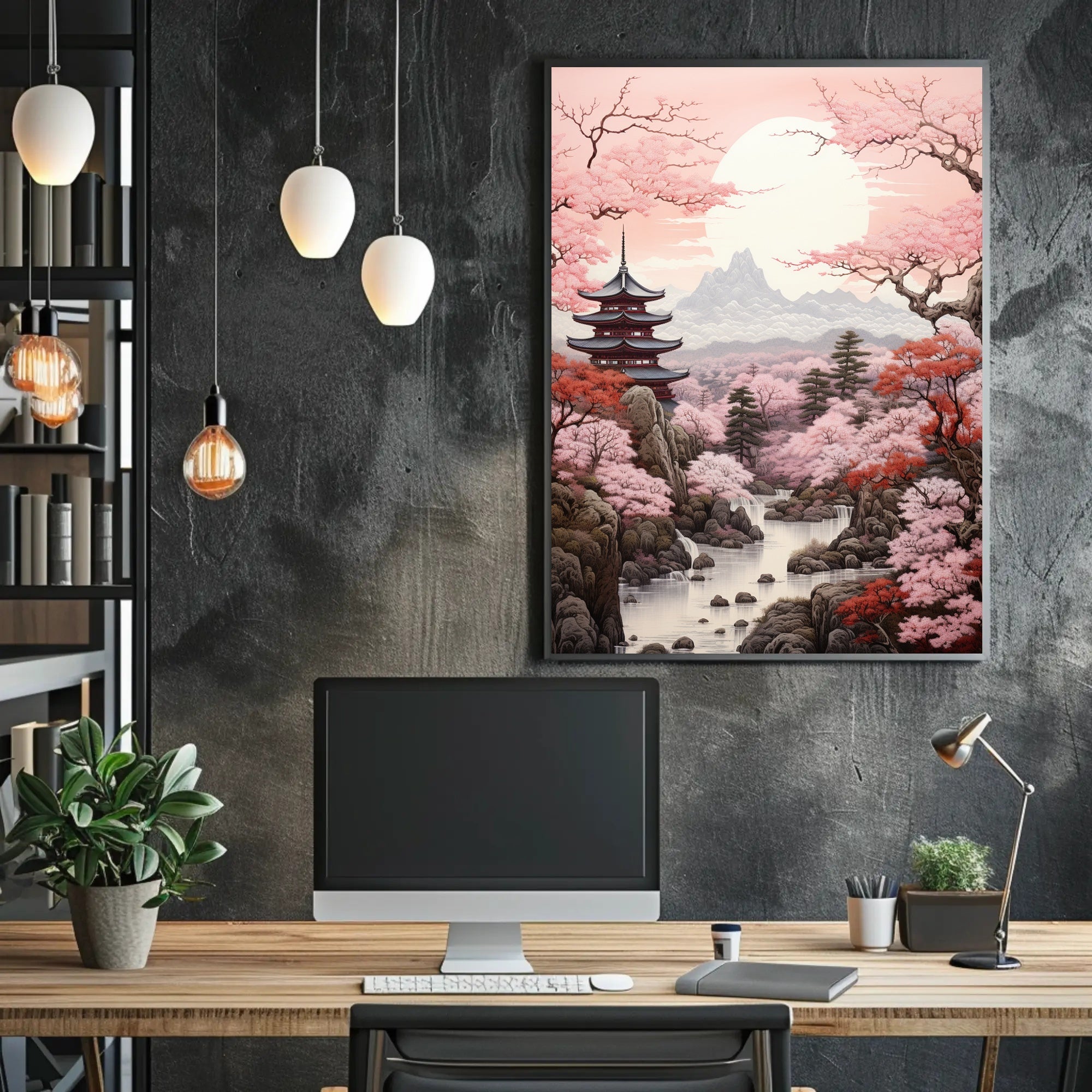 Tranquil Cherry Blossom Landscape Poster