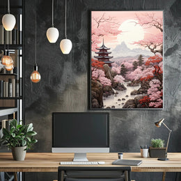 Tranquil Cherry Blossom Landscape Poster