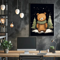 Whimsical Bear Winter Night Scene Art Poster