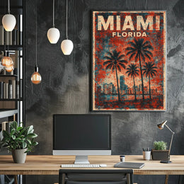 Miami Retro Vibes Vintage Cityscape Travel Art Deco Coastal Nostalgic Urban Sunset Poster