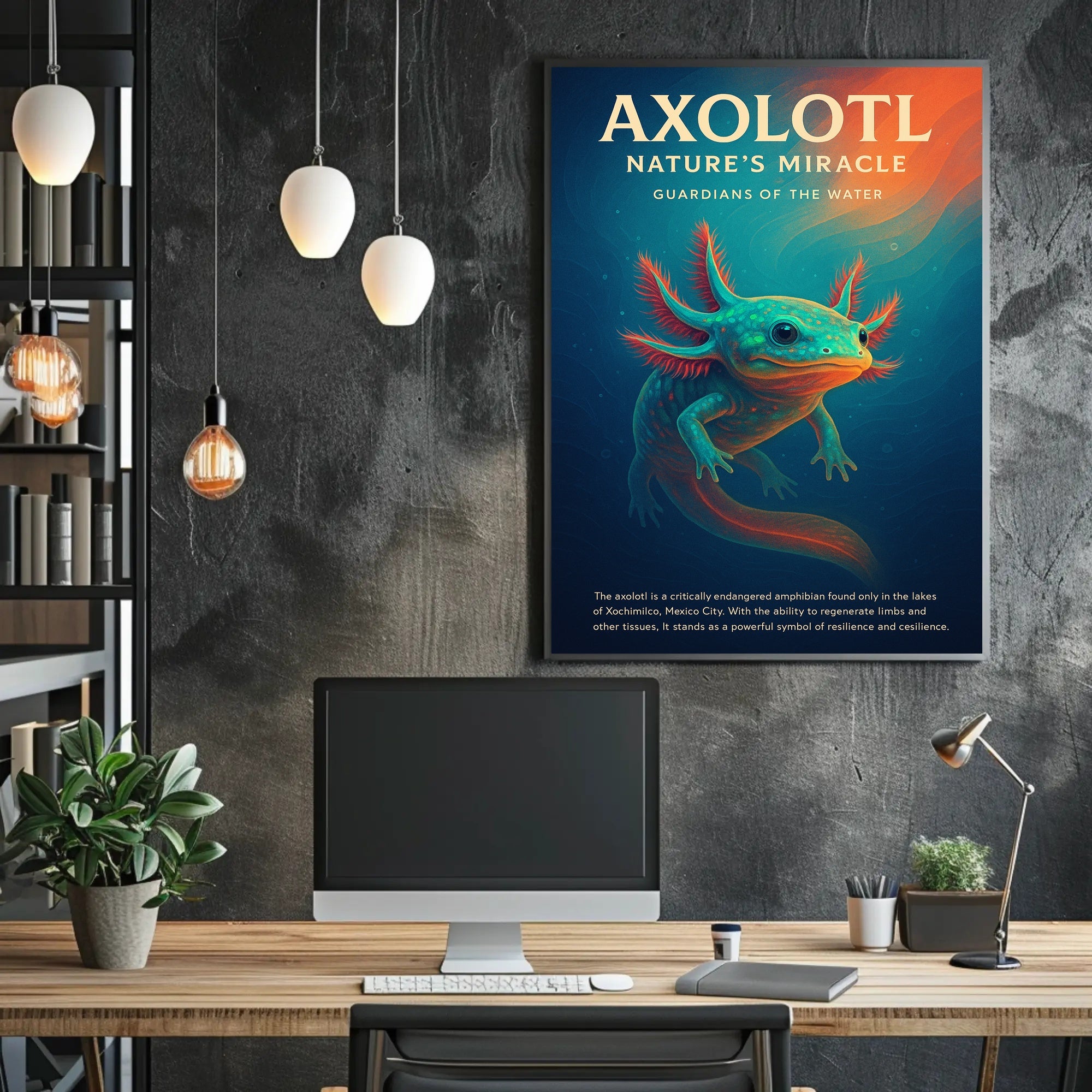 Axolotl Nature Poster Vintage Aquatic Wall Art
