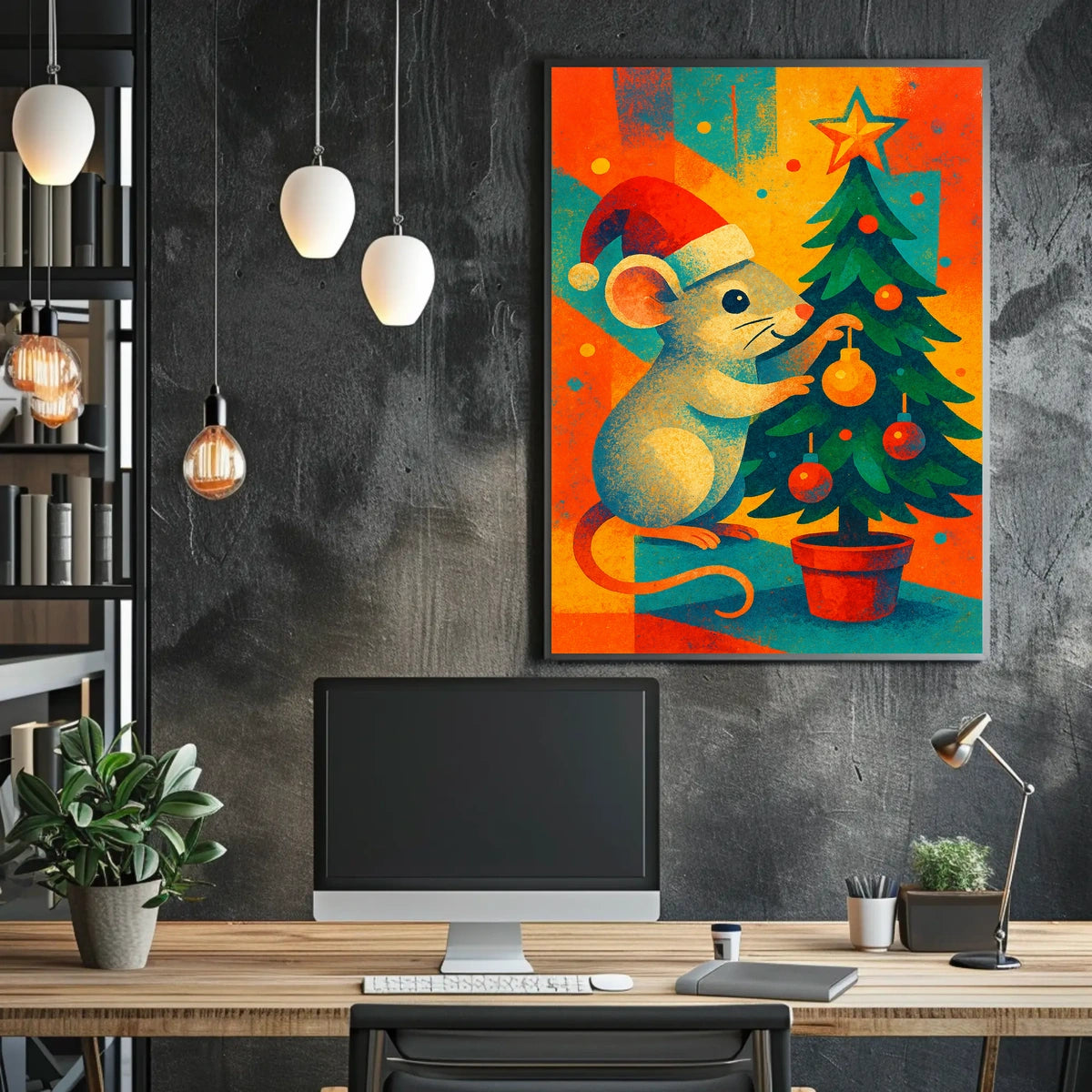 Festive Mouse and Christmas Tree Poster