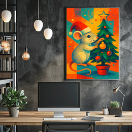 Festive Mouse and Christmas Tree Poster