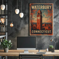 Waterbury Clock Tower Vintage Art Deco Poster