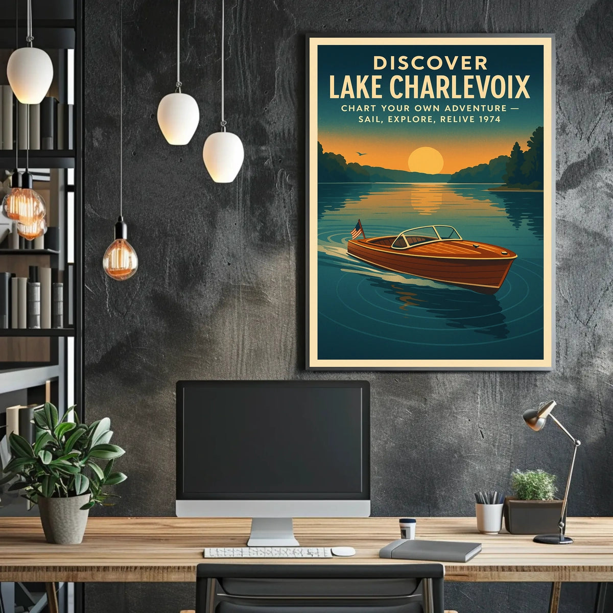 Lake Charlevoix Retro Adventure Exploration Travel Poster