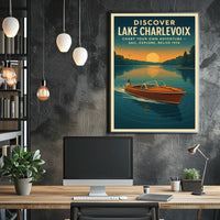 Lake Charlevoix Retro Adventure Exploration Travel Poster