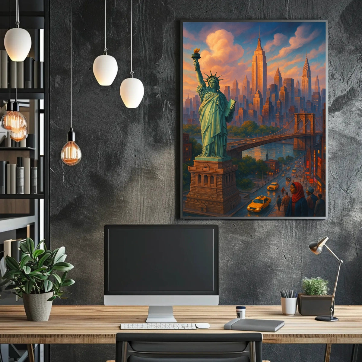 New York City Dreams Skyline Poster Modern Wall Art
