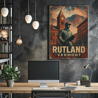 Rutland Vermont Americana Cultural Heritage Clock Tower Soldier Statue Collectors Retro Eighties Folk Art Poster