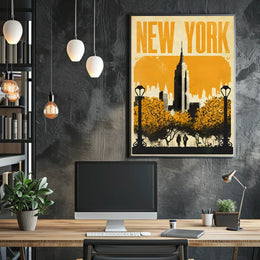New York City Skyline Silhouette Poster Vintage Wall Art