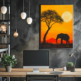 African Sunset Poster Vintage Safari Wall Art