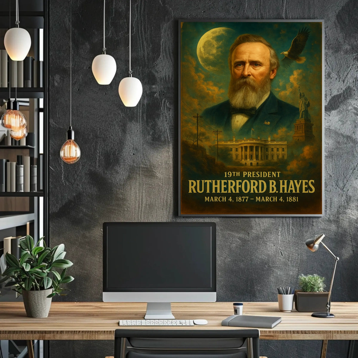 Rutherford Hayes 19th President Neoclassical Realism Vintage Patriotic Portrait Historic Iconic Poster