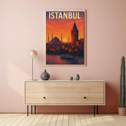 Istanbul Sunset Skyline Travel Poster