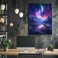 Aurora Over Alpine River: Abstract, Artistic, or Pop Culture Poster
