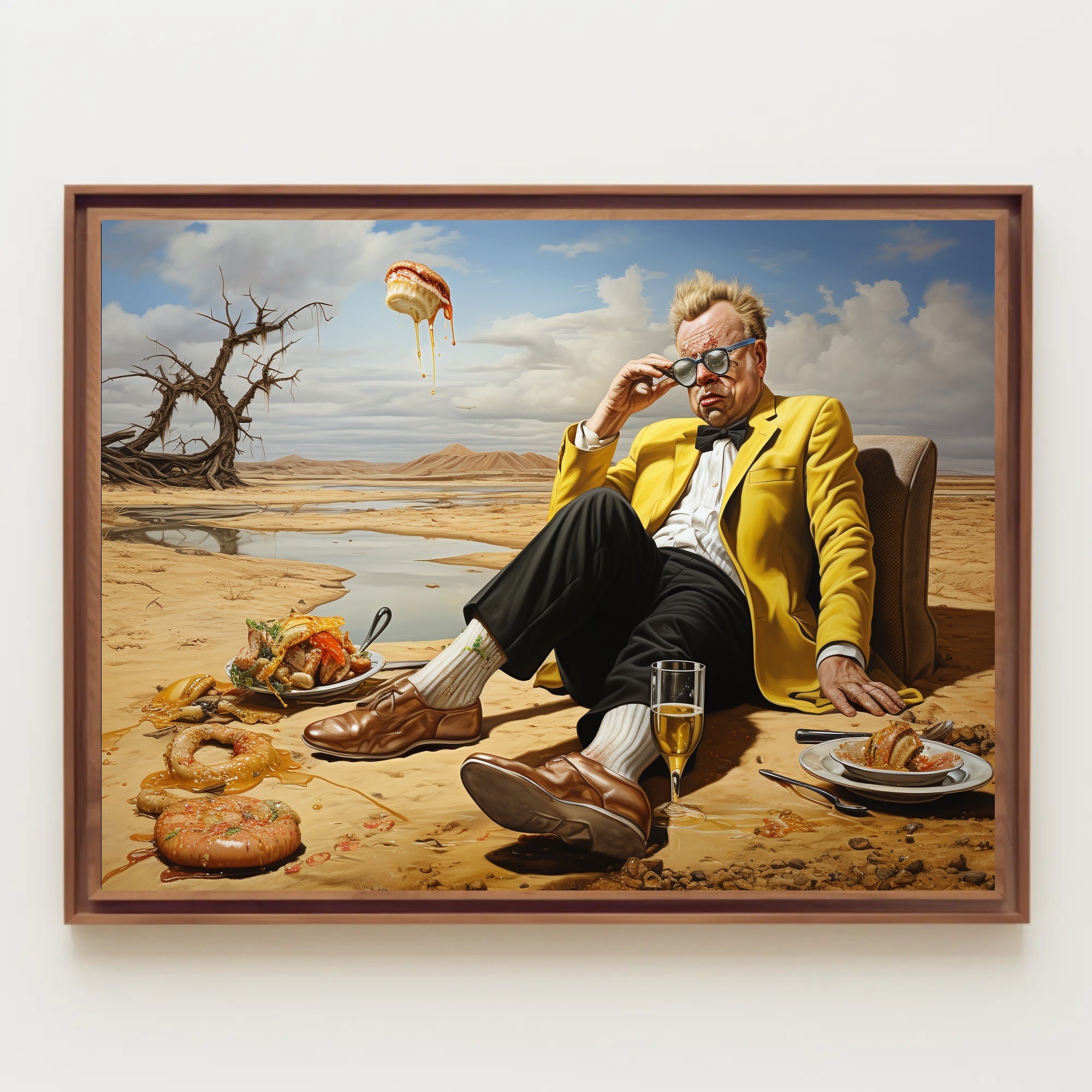 Desert Whimsy: Surreal Oasis Scene Artistic Poster