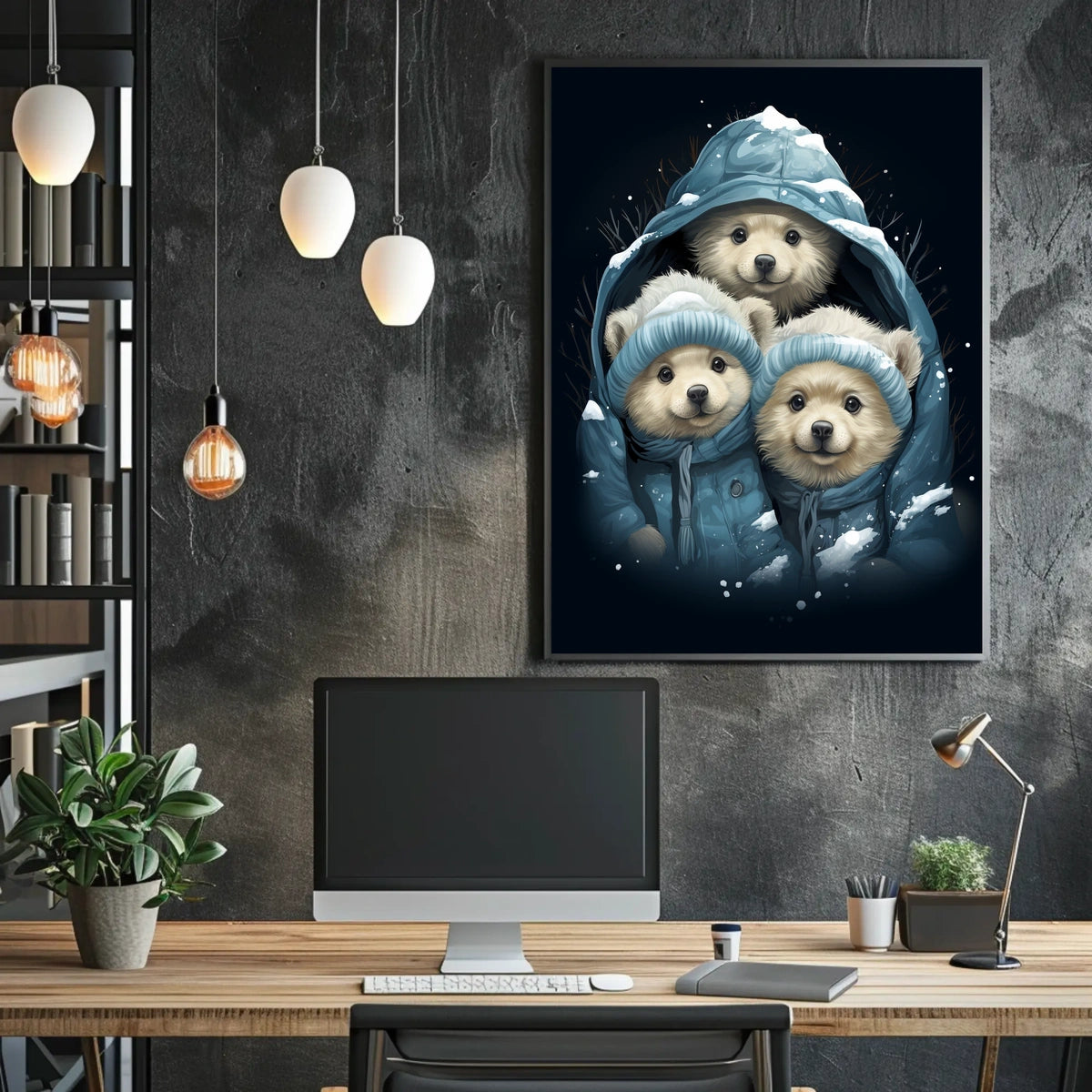 Polar Bear Cubs Winter Wonderland Art Poster