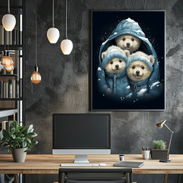 Polar Bear Cubs Winter Wonderland Art Poster