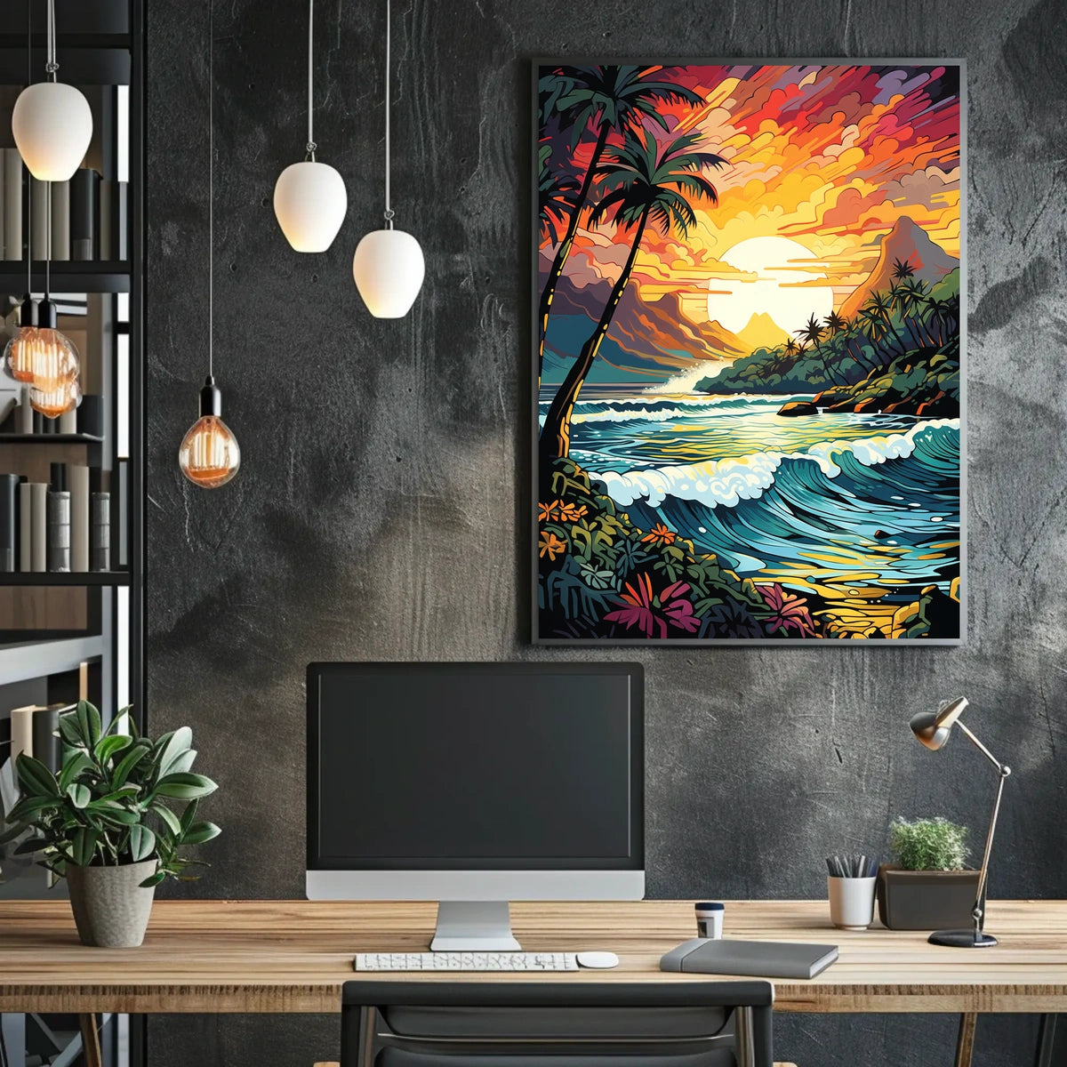 Tropical Sunset Coastal Scene Print: Travel Poster