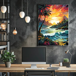 Tropical Sunset Coastal Scene Print: Travel Poster