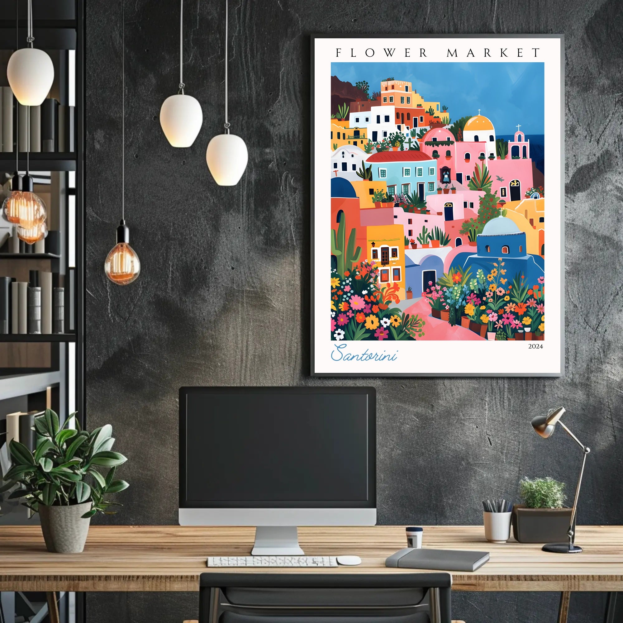Santorini Flower Market 2024 Poster PosterGoat