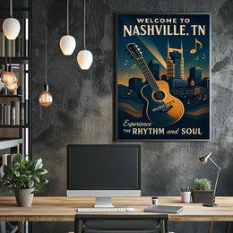 Nashville Music City Vintage Skyline Poster Art