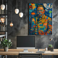 Colorful King with Crown and Dove Pop Culture Poster
