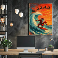 Santa Surfing Christmas Wave Vintage Poster