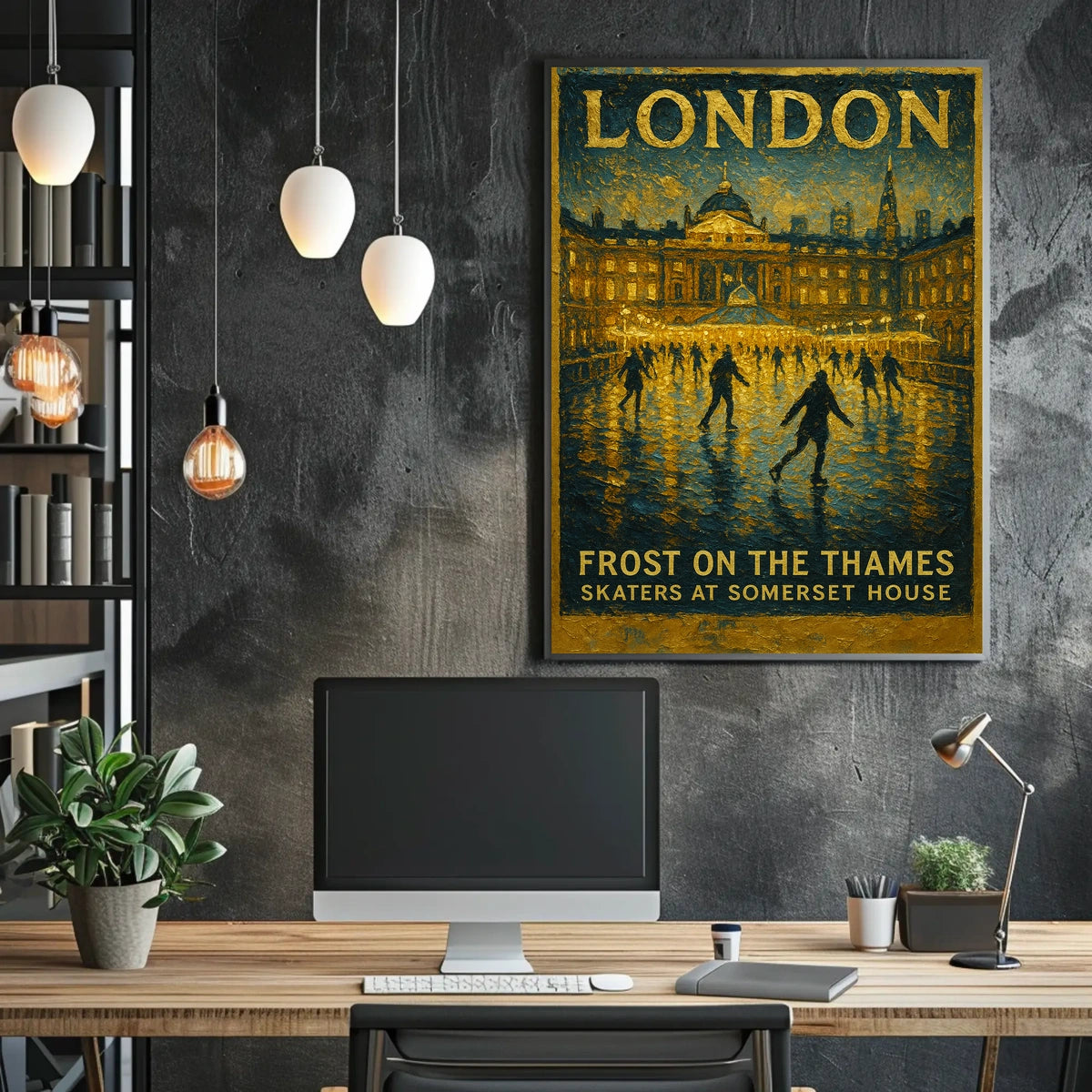 Frost On The Thames Skaters At Poster