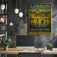 Frost On The Thames Skaters At Poster