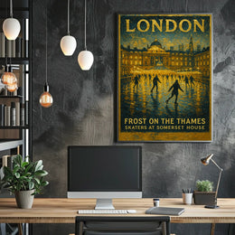 Frost On The Thames Skaters At Poster