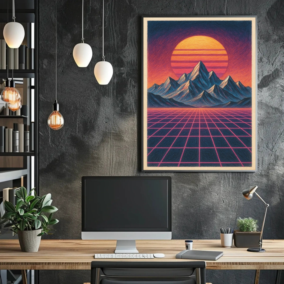 Retro-Futuristic Neon Landscape: Futuristic Sci-Fi Poster