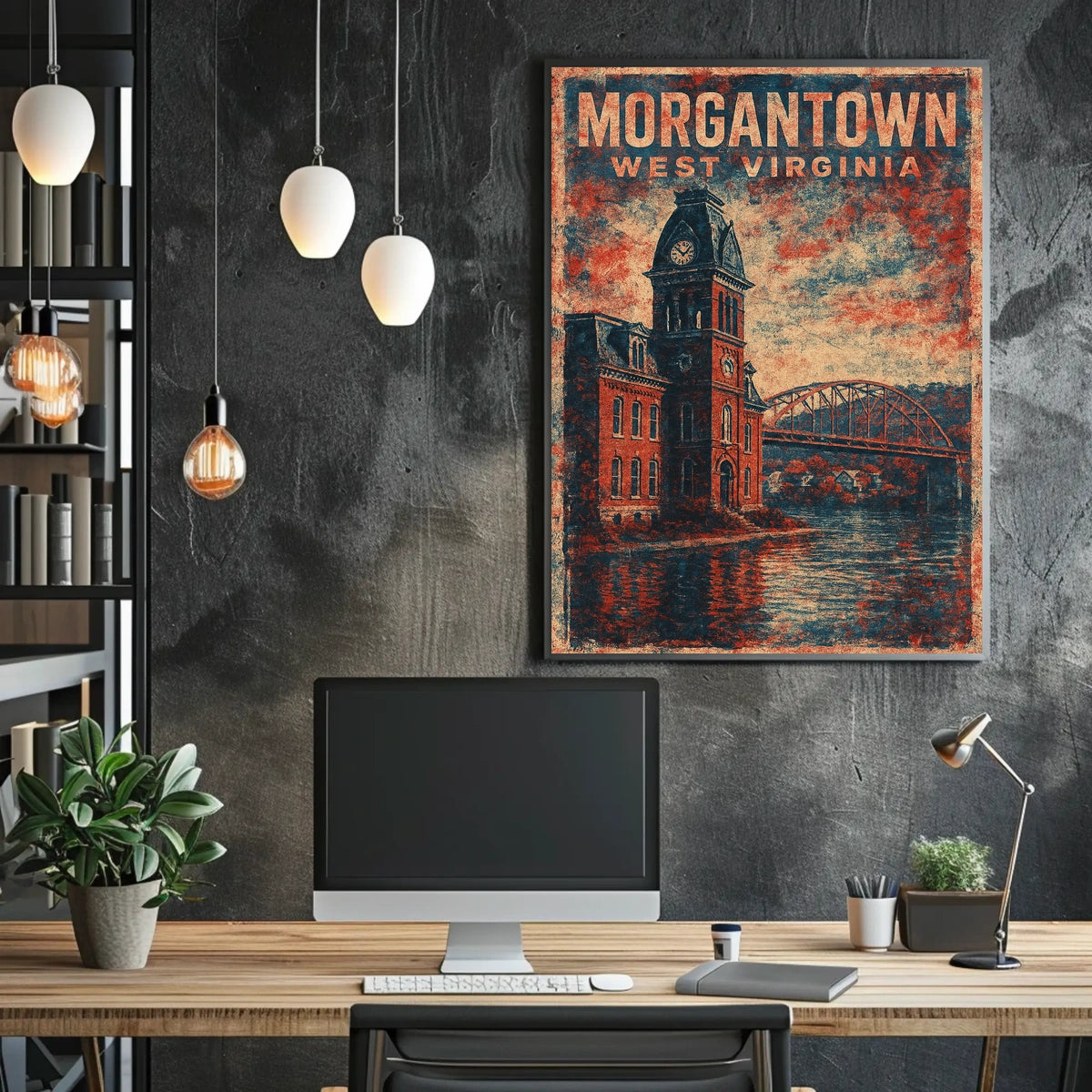 Morgantown Clock Tower River Art Deco Collectors Poster