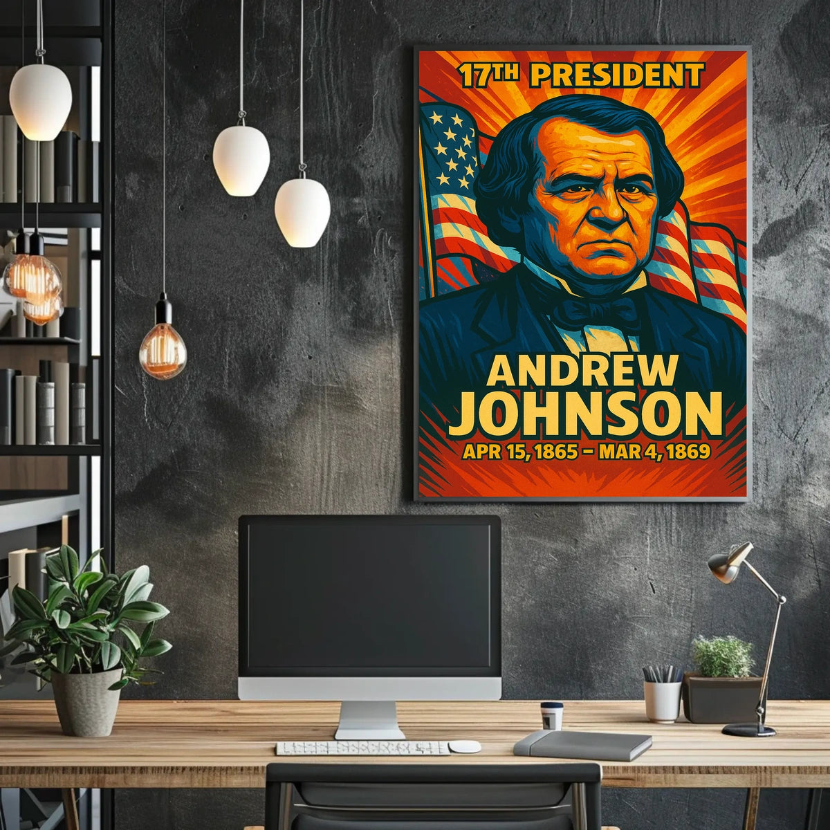 Andrew Johnson 17th President of the United States Colorful Comic Book Style Poster