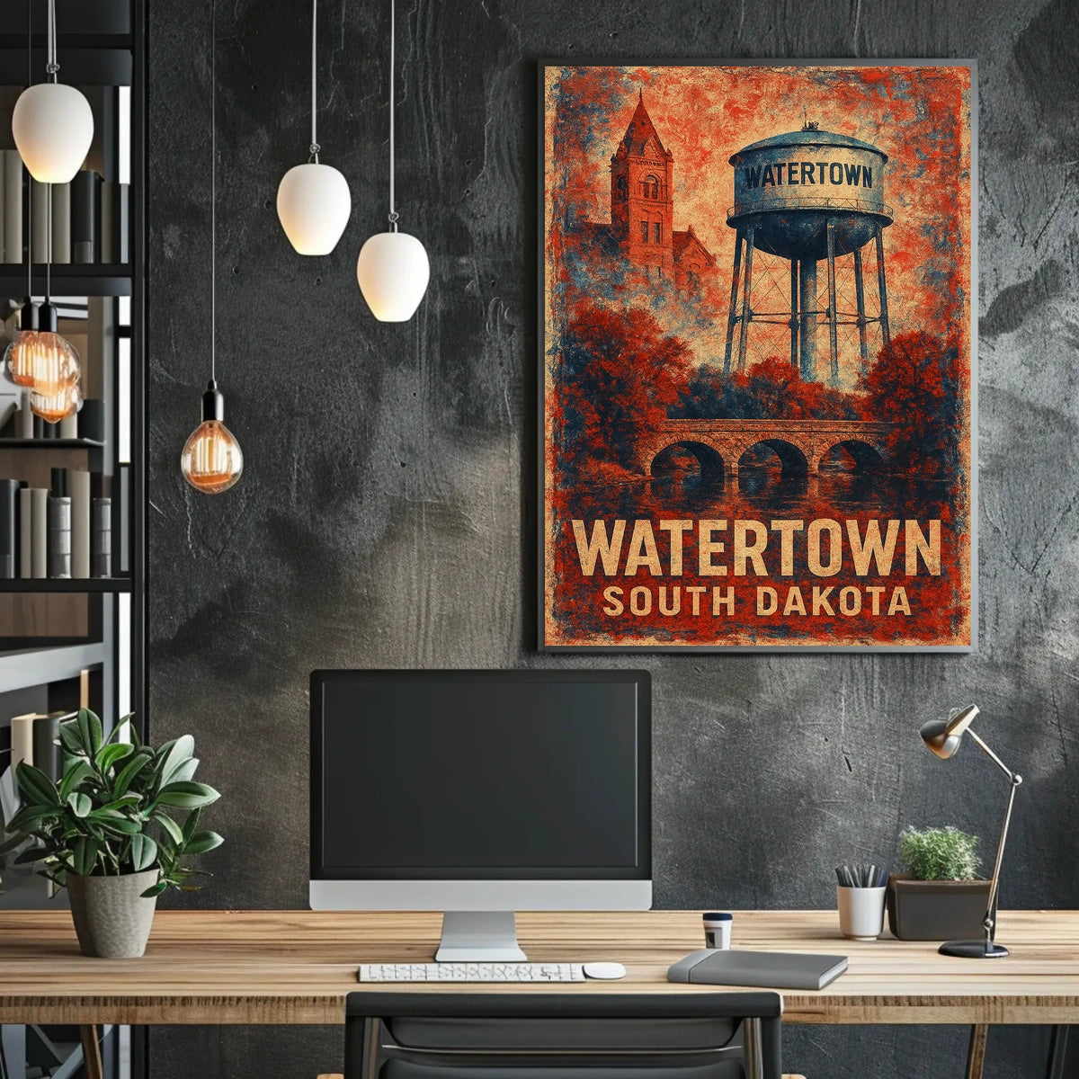 Watertown South Dakota Vintage Water Tower Retro Poster