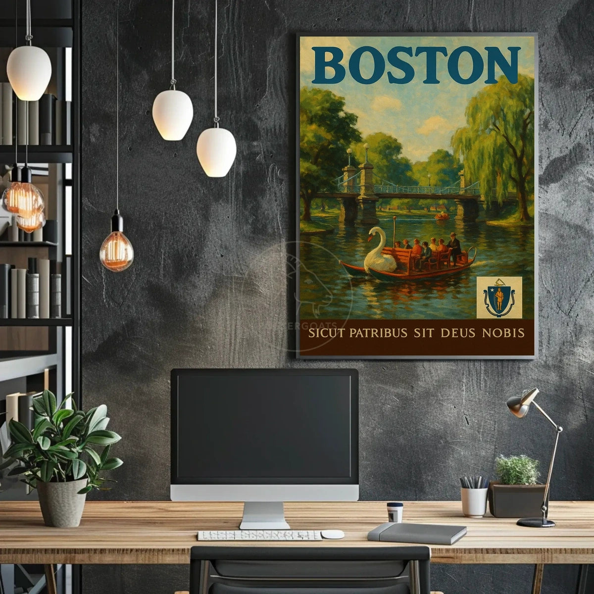 Boston Public Garden Vintage Travel Artwork Poster