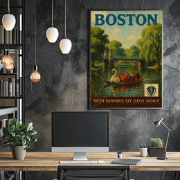 Boston Public Garden Vintage Travel Artwork Poster