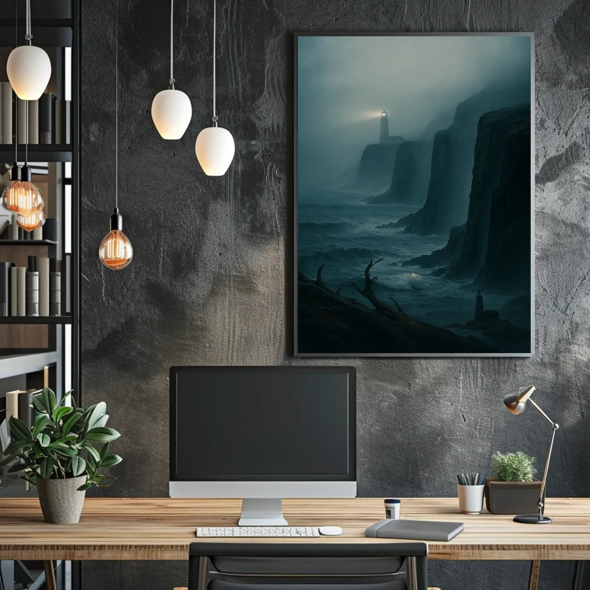 Dramatic Coastal Scene Night Seascape Artistic Poster
