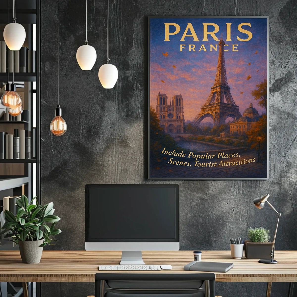 Paris, France Iconic Landmarks Poster