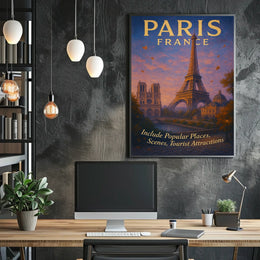 Paris, France Iconic Landmarks Poster
