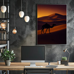 Camel Silhouette at Sunset Travel Poster