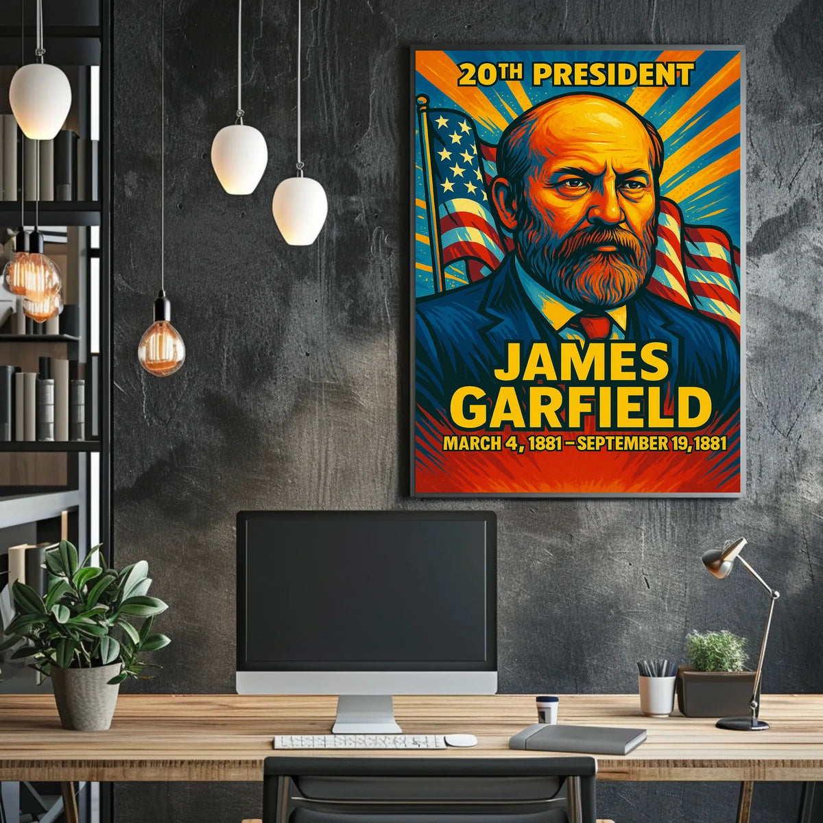James A. Garfield 20th President of the United States Colorful Comic Book Style Poster