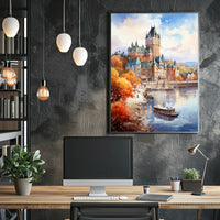 Castle Reflections on Tranquil Riverbank Travel Poster