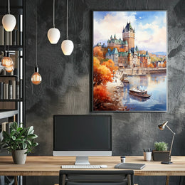 Castle Reflections on Tranquil Riverbank Travel Poster